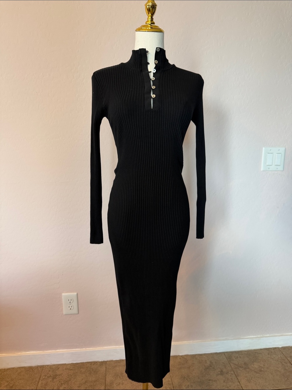 Zara Black Ribbed Henley Midi Dress